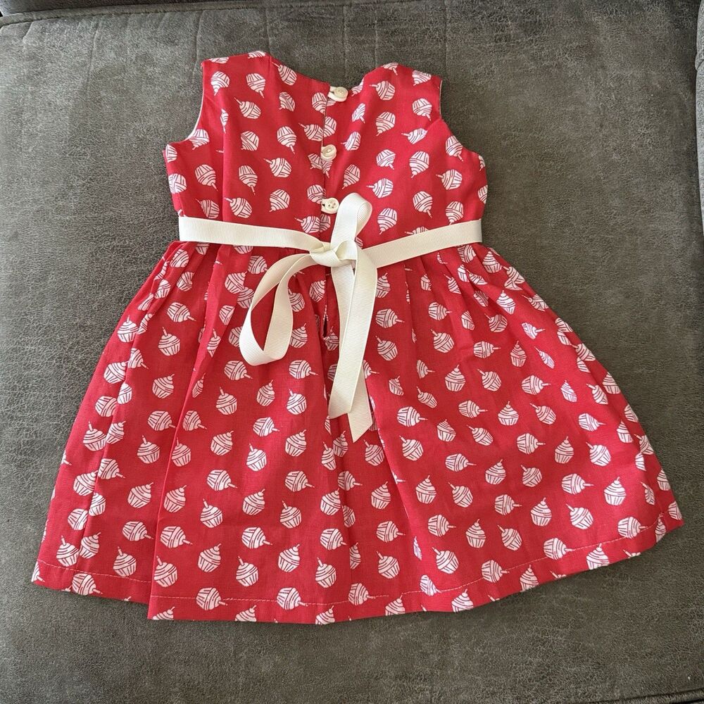 Baby Girl Dress 6-12 Months Red White Print Ribbon Sleeveless Cute - Picture 3 of 12